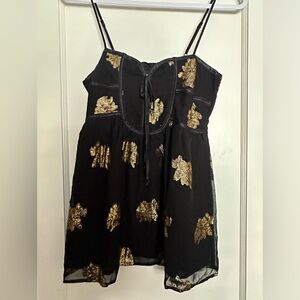 Yum Kim black and gold strappy blouse in size medium; great top!